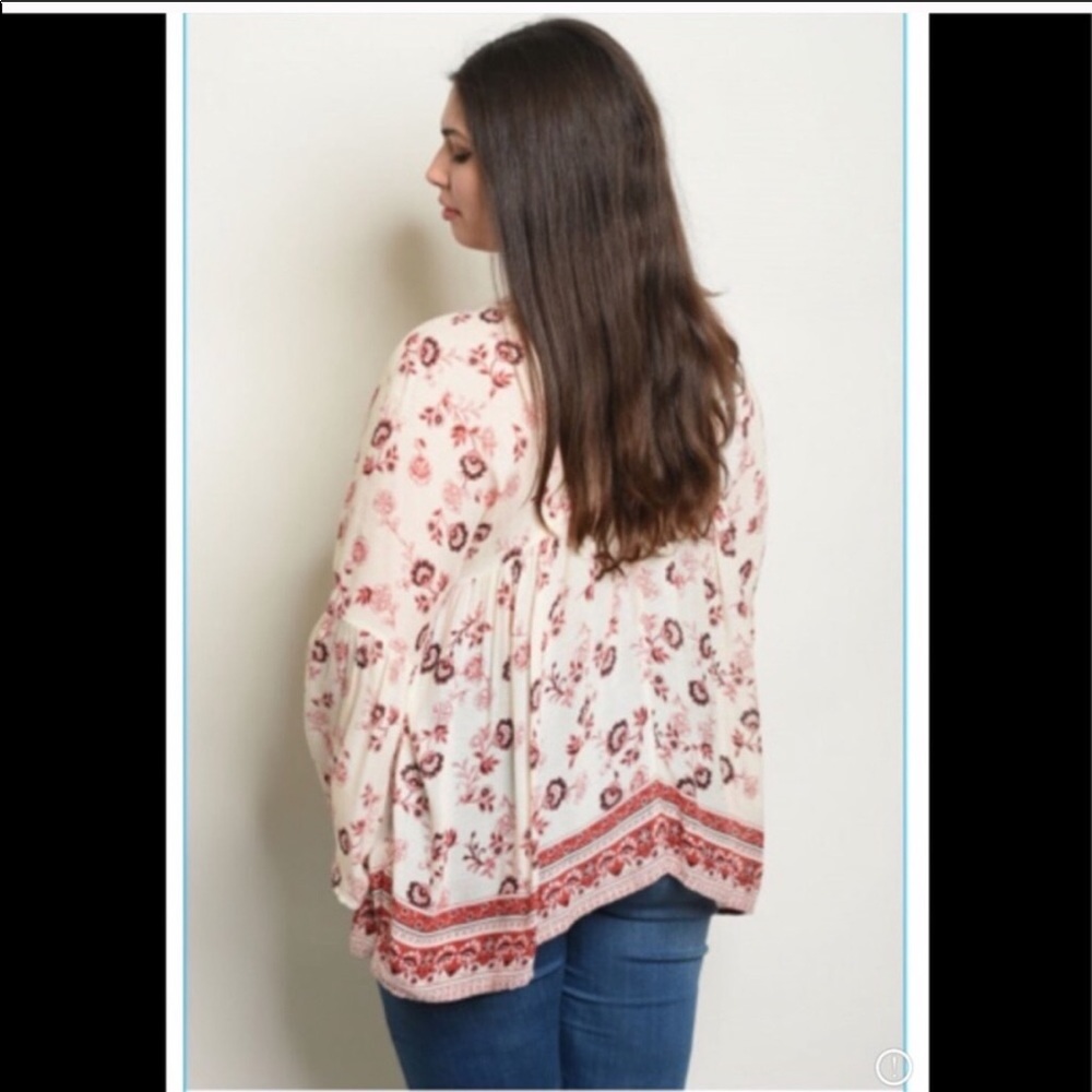 Plus Size Pretty Red Floral Top! - Picture 3 of 7